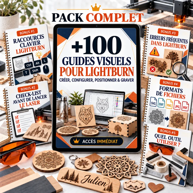 +100 guides visuels pour LightBurn et 5 bonus